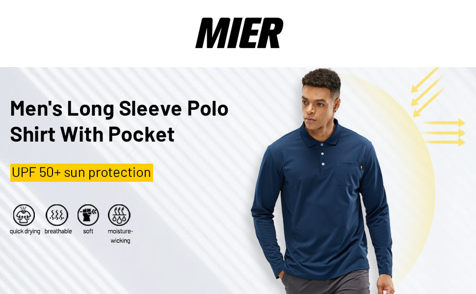 MIER Men Polo Shirt Quick Dry Collared Shirt with Pocket
