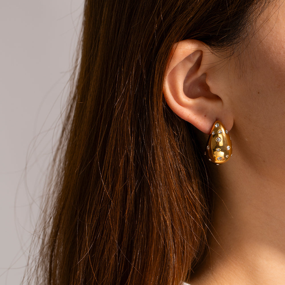 Gold Rhinestones Teardrop Earrings