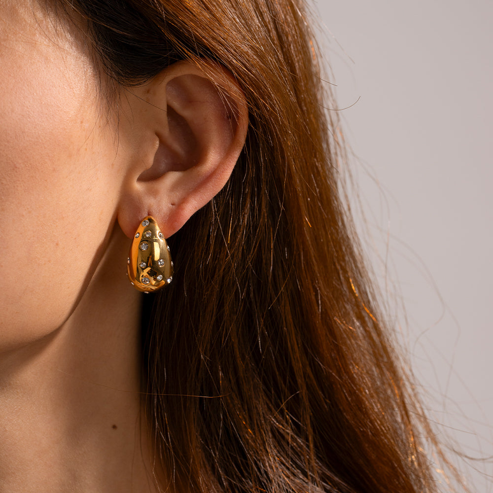 Gold Rhinestones Teardrop Earrings