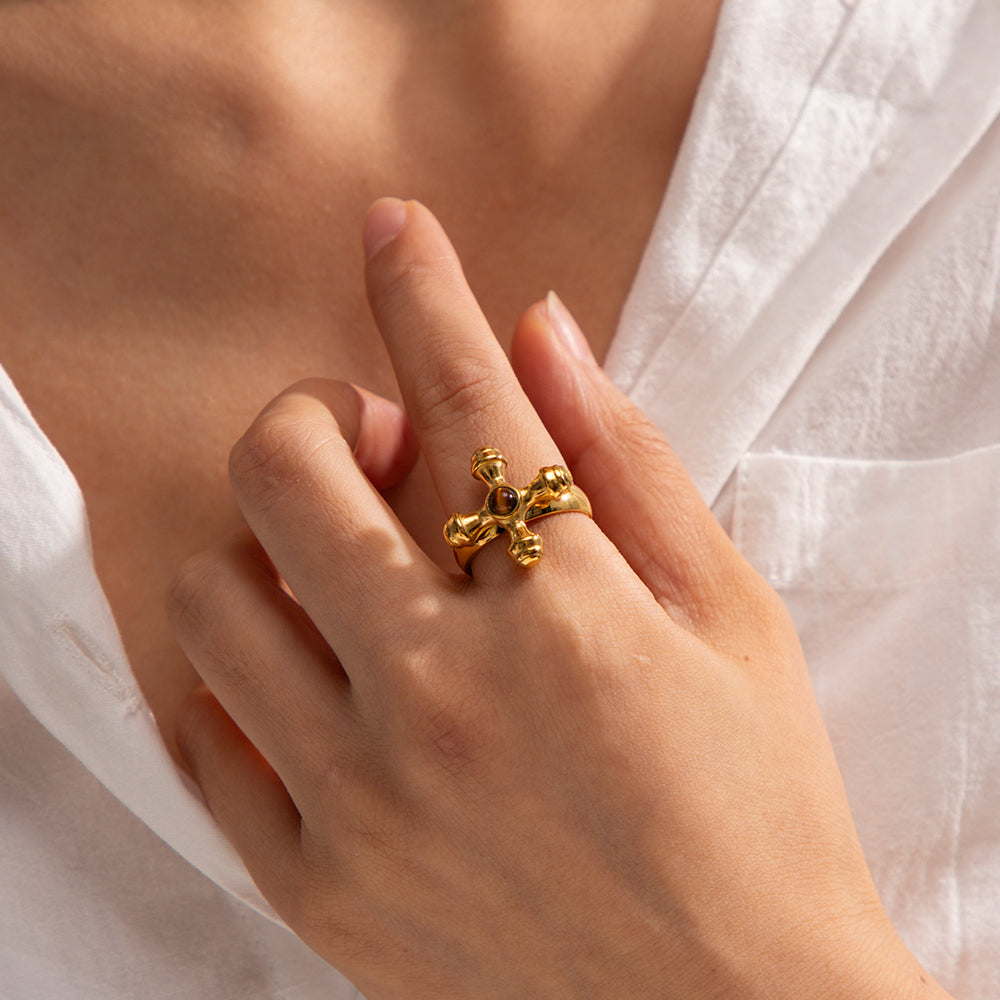 Tiger Eye Cross Ring