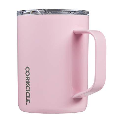 Corkcicle 16oz Coffee Mug - Triple-Insulated Stainless Steel Cup with Handle (Rose Quartz)