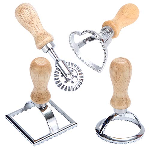 Ravioli Cutter Maker Stamp,Stainless Steel Ravioli Mold Set with 3 Ravioli Stamps and Ergonomic Wooden Handle for Ravioli,Pasta,Dumplings Lasagna