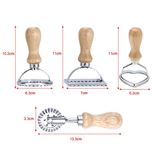 Ravioli Cutter Maker Stamp,Stainless Steel Ravioli Mold Set with 3 Ravioli Stamps and Ergonomic Wooden Handle for Ravioli,Pasta,Dumplings Lasagna