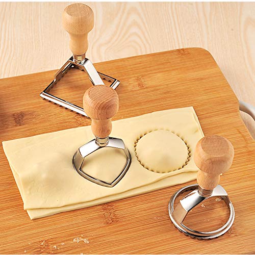 Ravioli Cutter Maker Stamp,Stainless Steel Ravioli Mold Set with 3 Ravioli Stamps and Ergonomic Wooden Handle for Ravioli,Pasta,Dumplings Lasagna