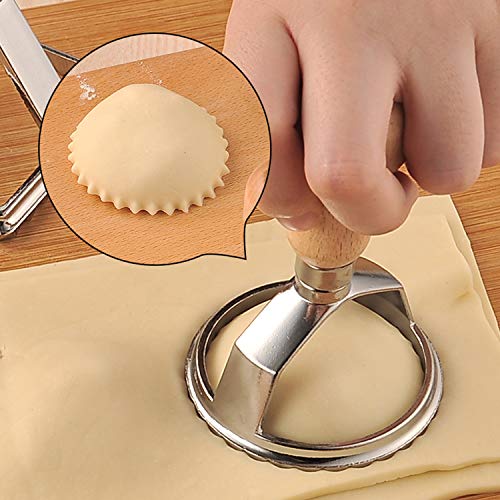 Ravioli Cutter Maker Stamp,Stainless Steel Ravioli Mold Set with 3 Ravioli Stamps and Ergonomic Wooden Handle for Ravioli,Pasta,Dumplings Lasagna