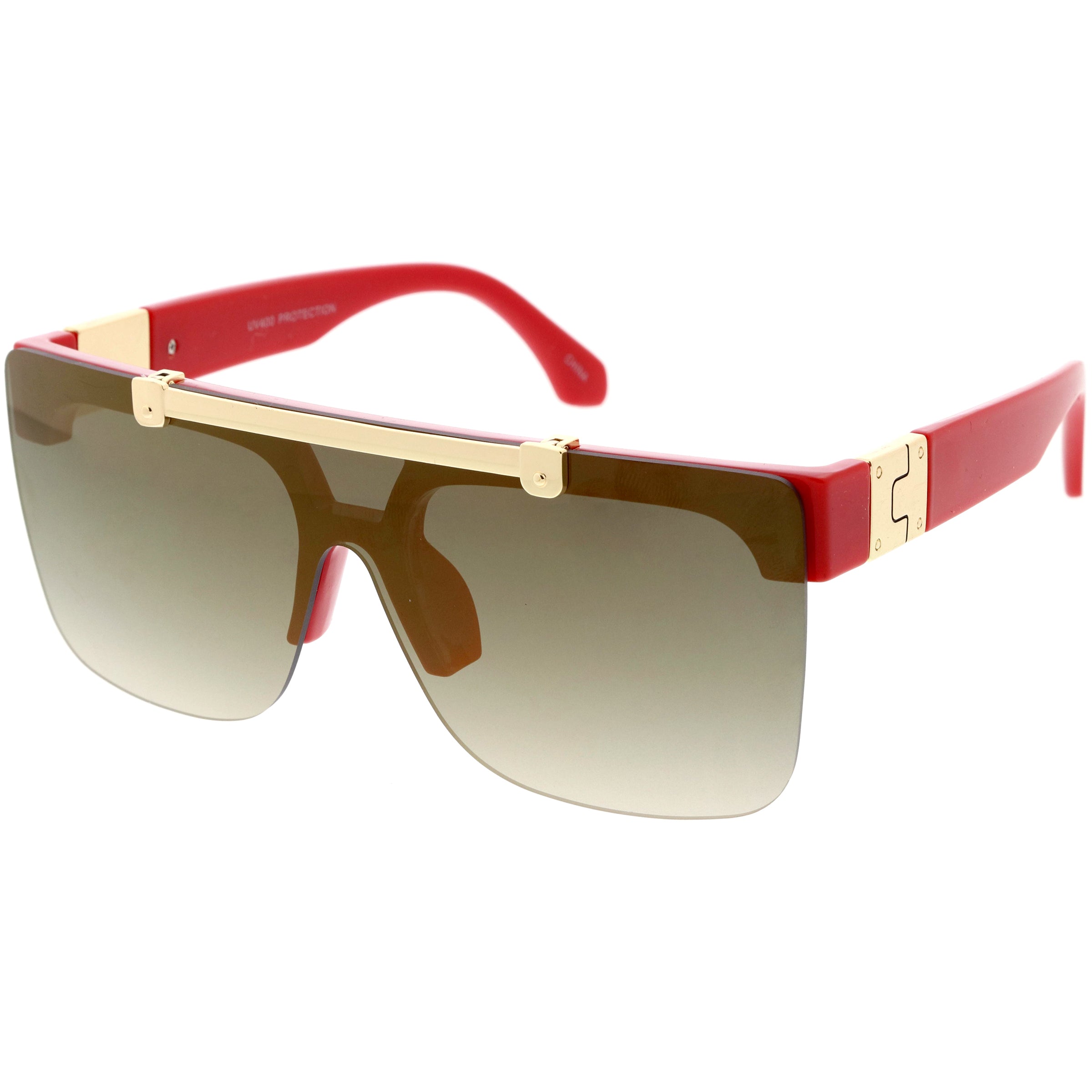 Hype Flip Up Metal Accent Oversize Shield Sunglasses D193