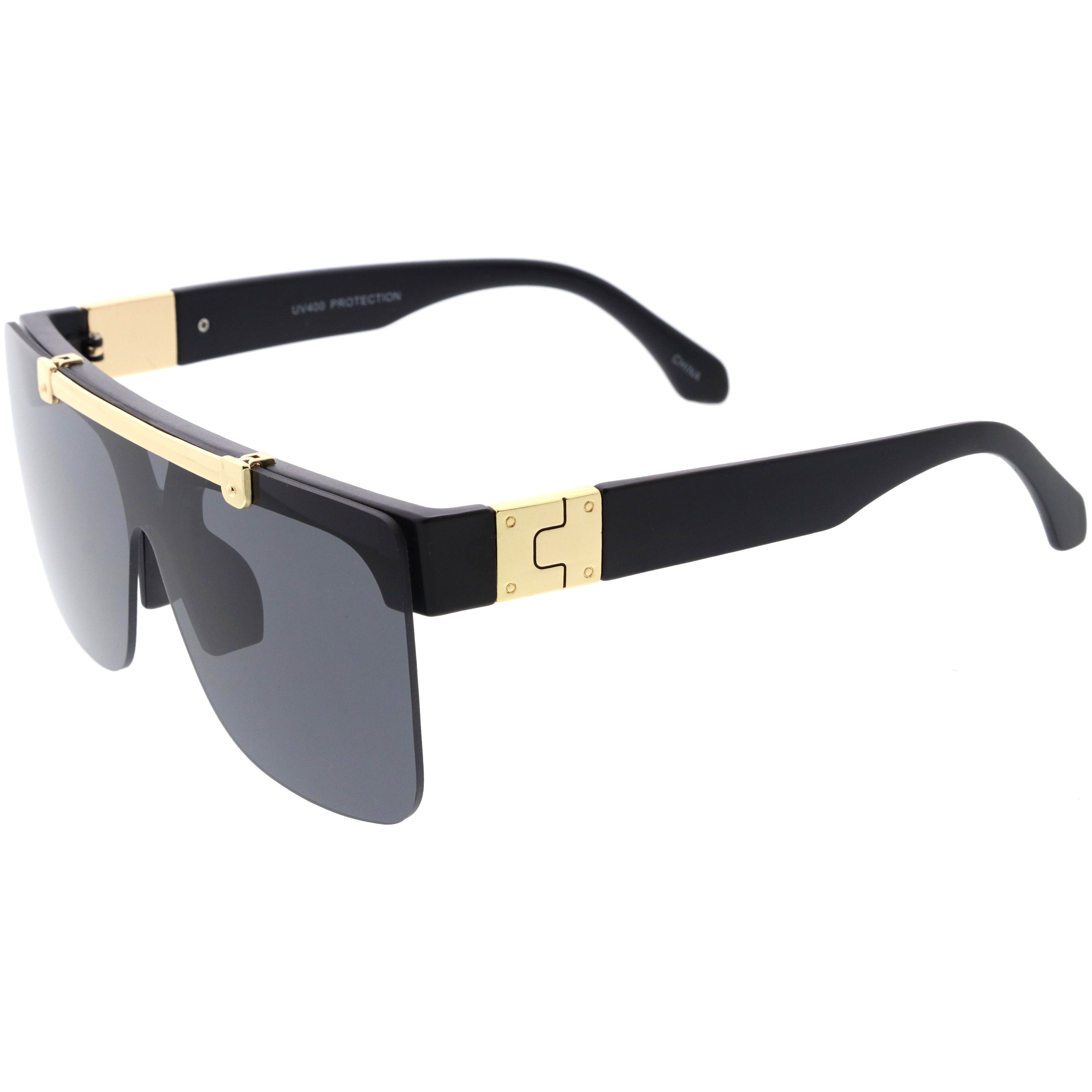 Hype Flip Up Metal Accent Oversize Shield Sunglasses D193