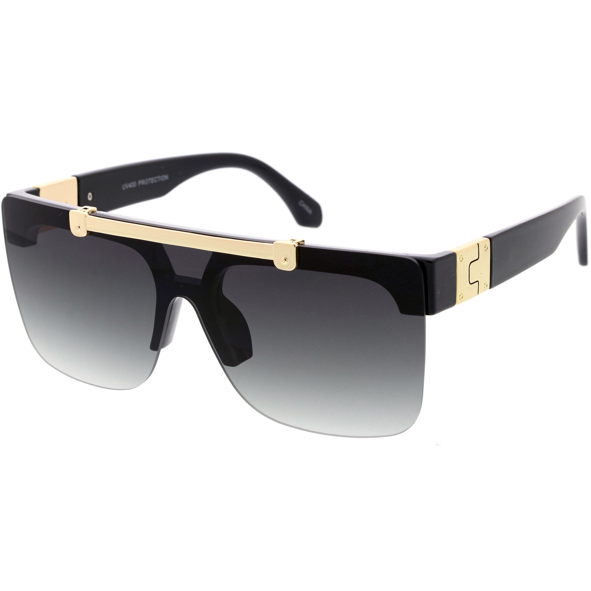 Hype Flip Up Metal Accent Oversize Shield Sunglasses D193