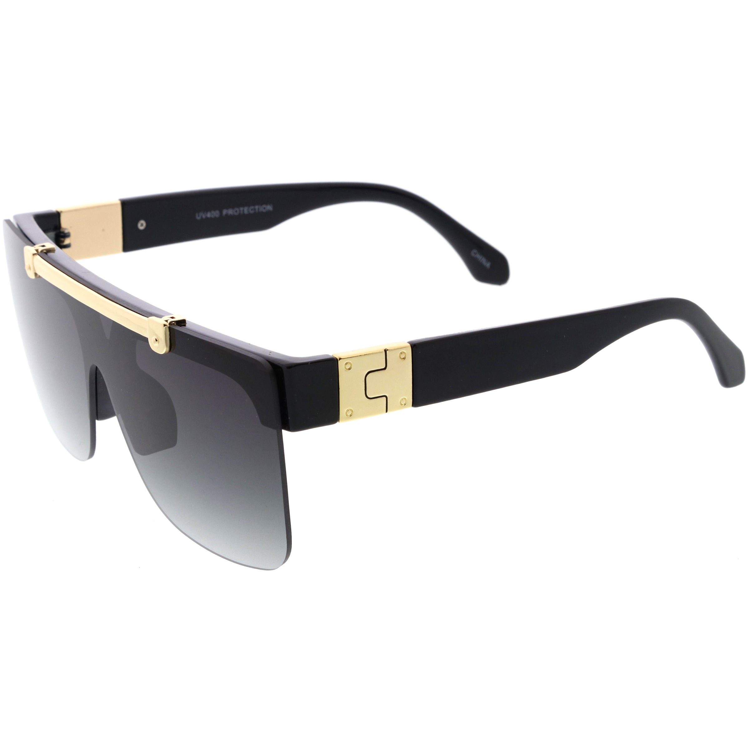 Hype Flip Up Metal Accent Oversize Shield Sunglasses D193