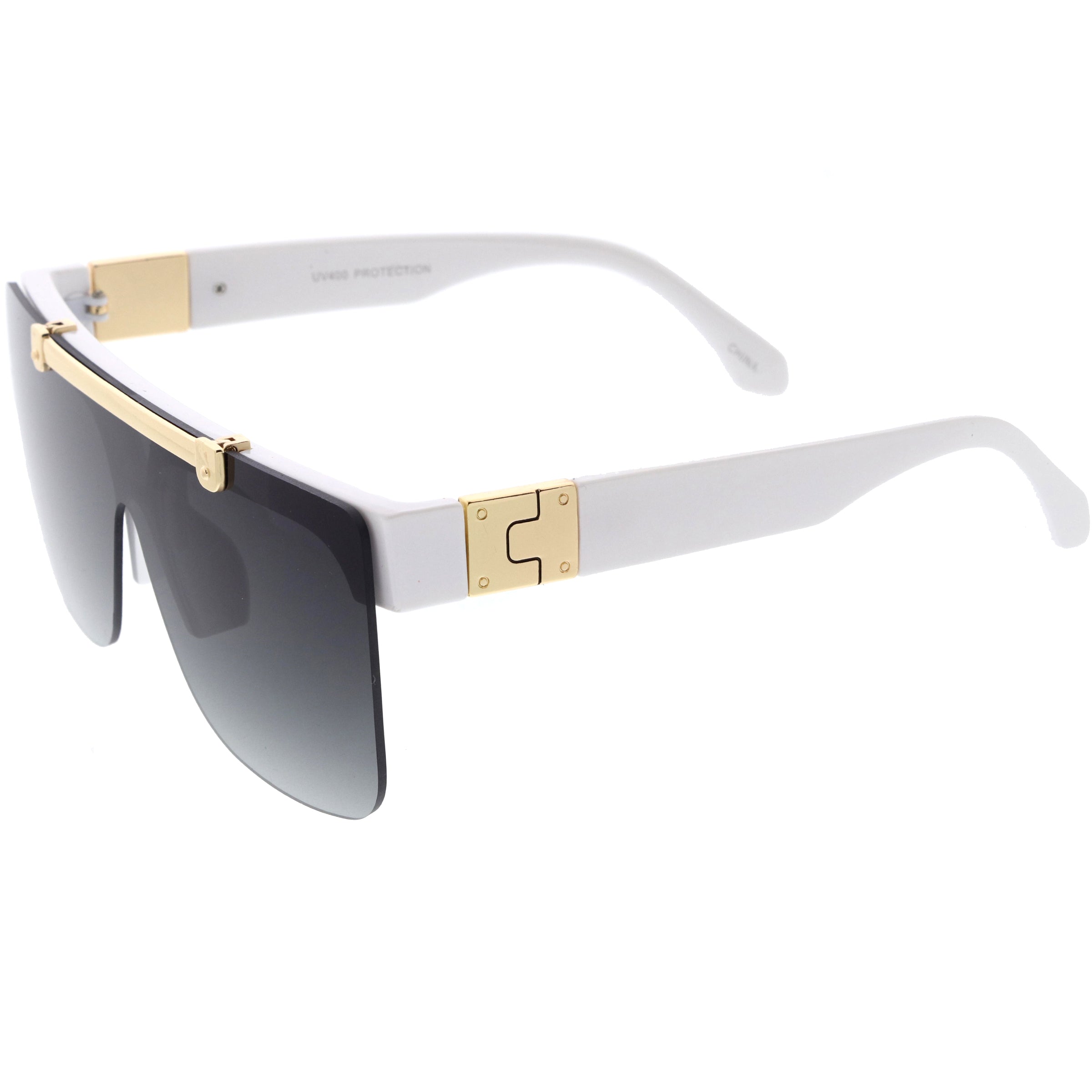 Hype Flip Up Metal Accent Oversize Shield Sunglasses D193