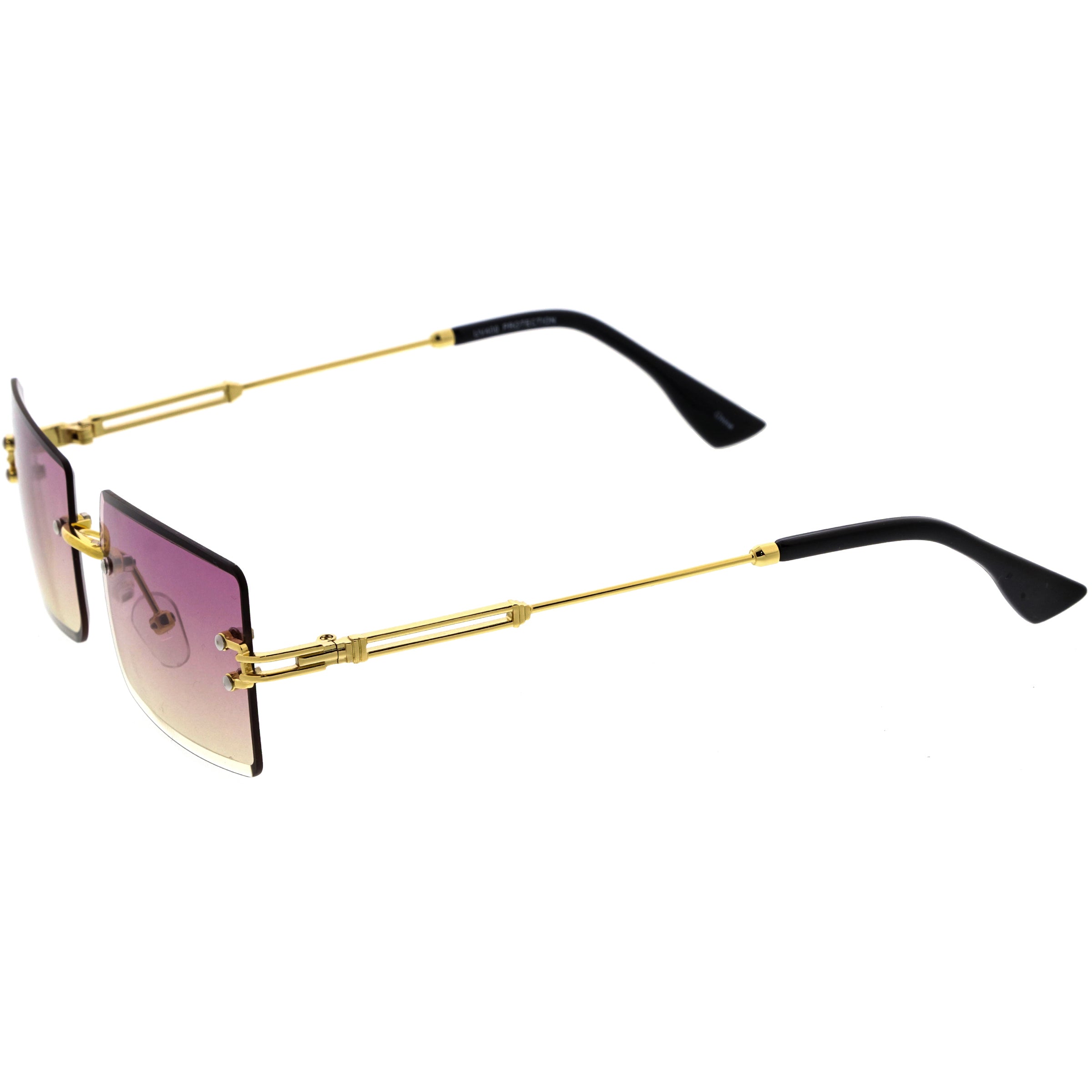 Luxe Color Gradient Bevelled Lens Metal Rectangle Sunglasses D223