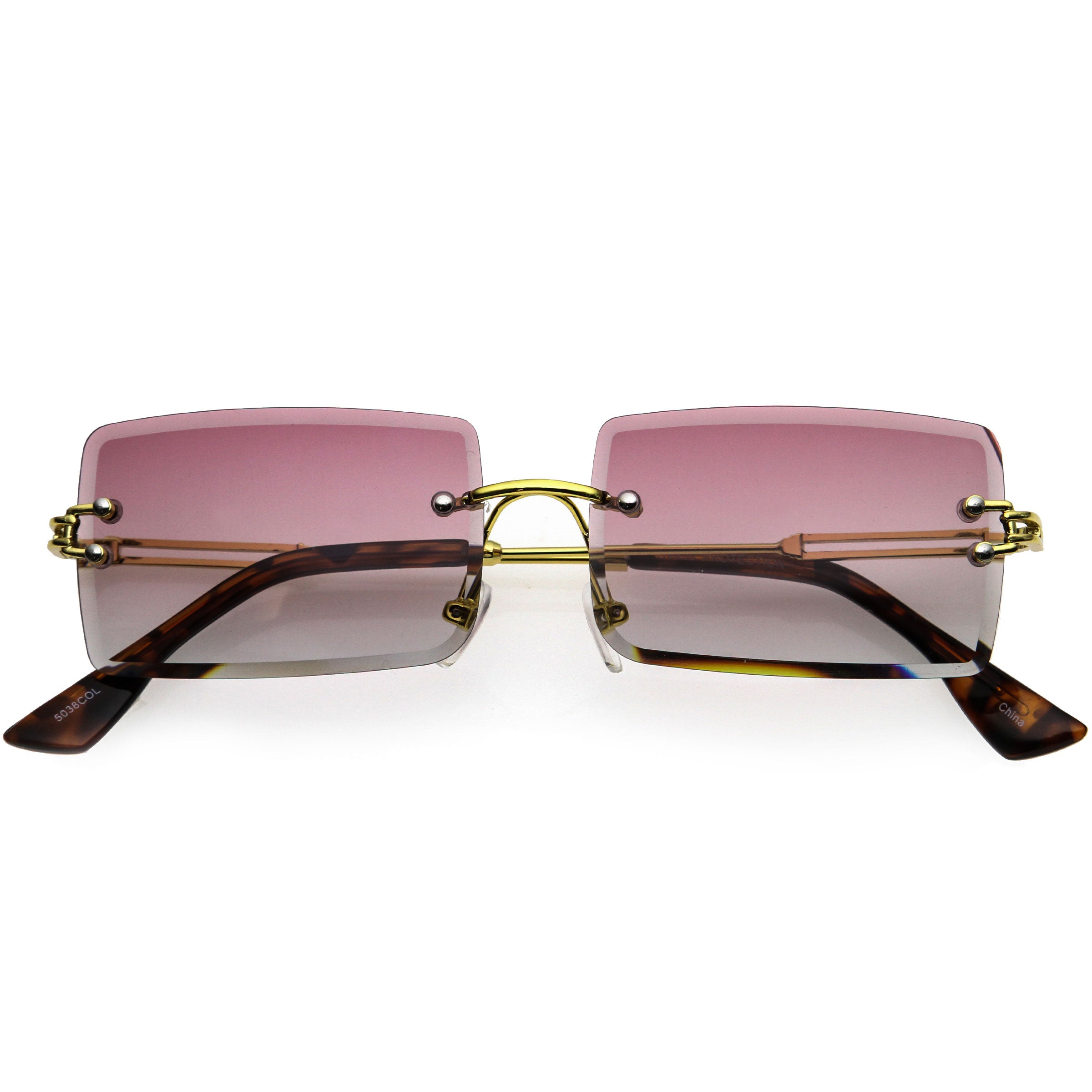 Luxe Color Gradient Bevelled Lens Metal Rectangle Sunglasses D223