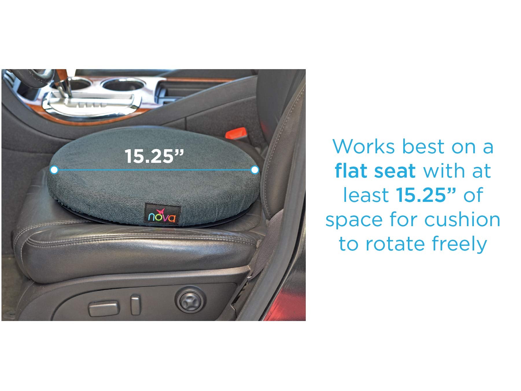 NOVA Swivel Seat Cushion for Car or Chair, 360 Degree Pivot Disc for Easy Transfer, 2? Thick Cushion with Removable Cover