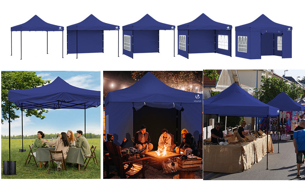 VOUNOT Tonnelle de jardin renforcée 3x3m pliable avec parois et sac de transport a roulette bleue