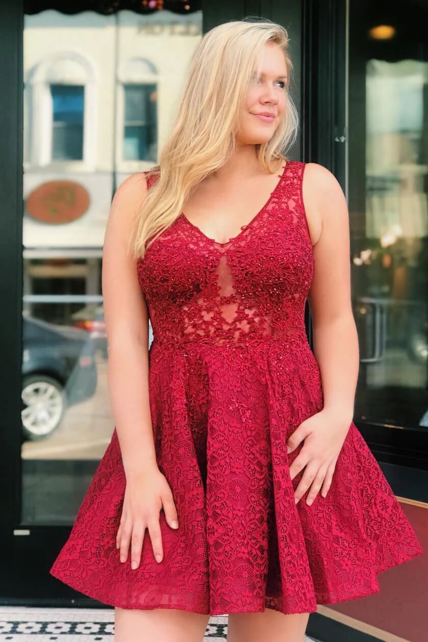 Lace Red Homecoming Dress