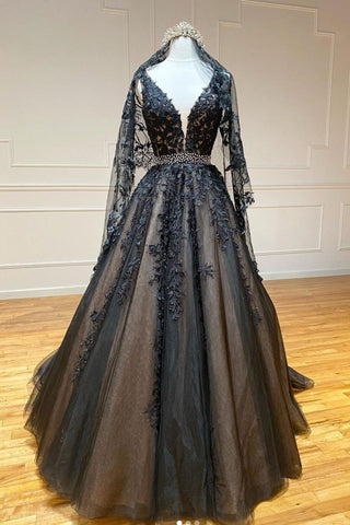 Lace Beading Black Wedding Dresses