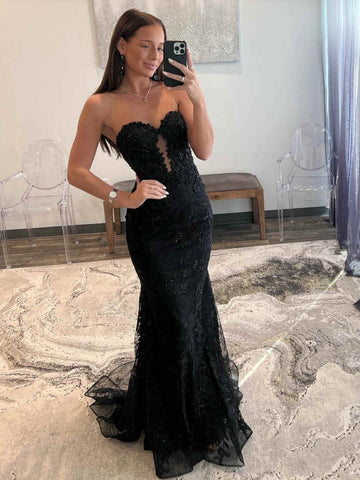 Vestidos de baile pretos sereia sem alças