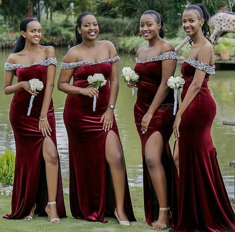 burgundy velvet bridesmaid dresses