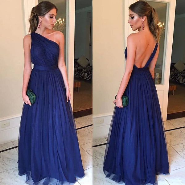 Discount One Shoulder Bridesmaid Dress Blue