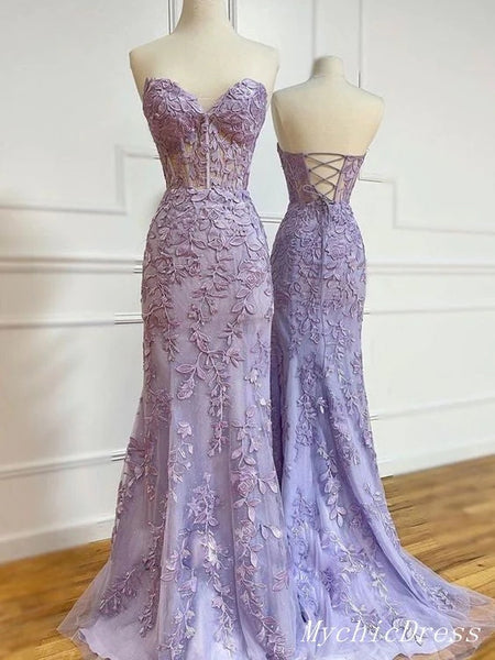 Lace Purple Mermaid Prom Dresses UK