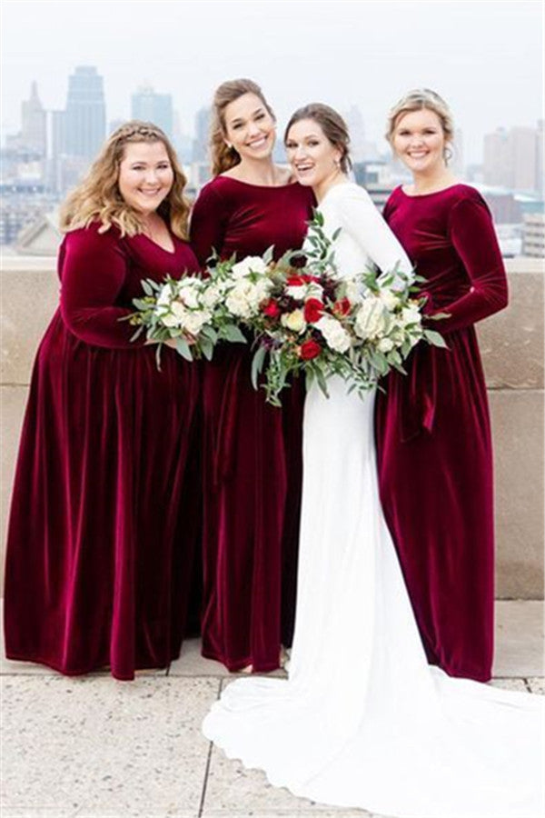 Long Sleeves Bridesmaid Dresses Velvet