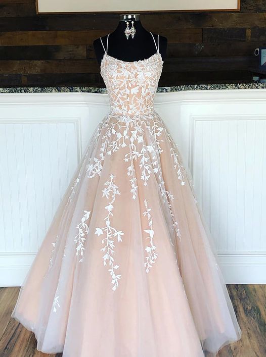 Champagne Lace Prom Dresses Long