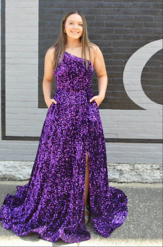 Sequins Iridescent Prom Dresses Purple
