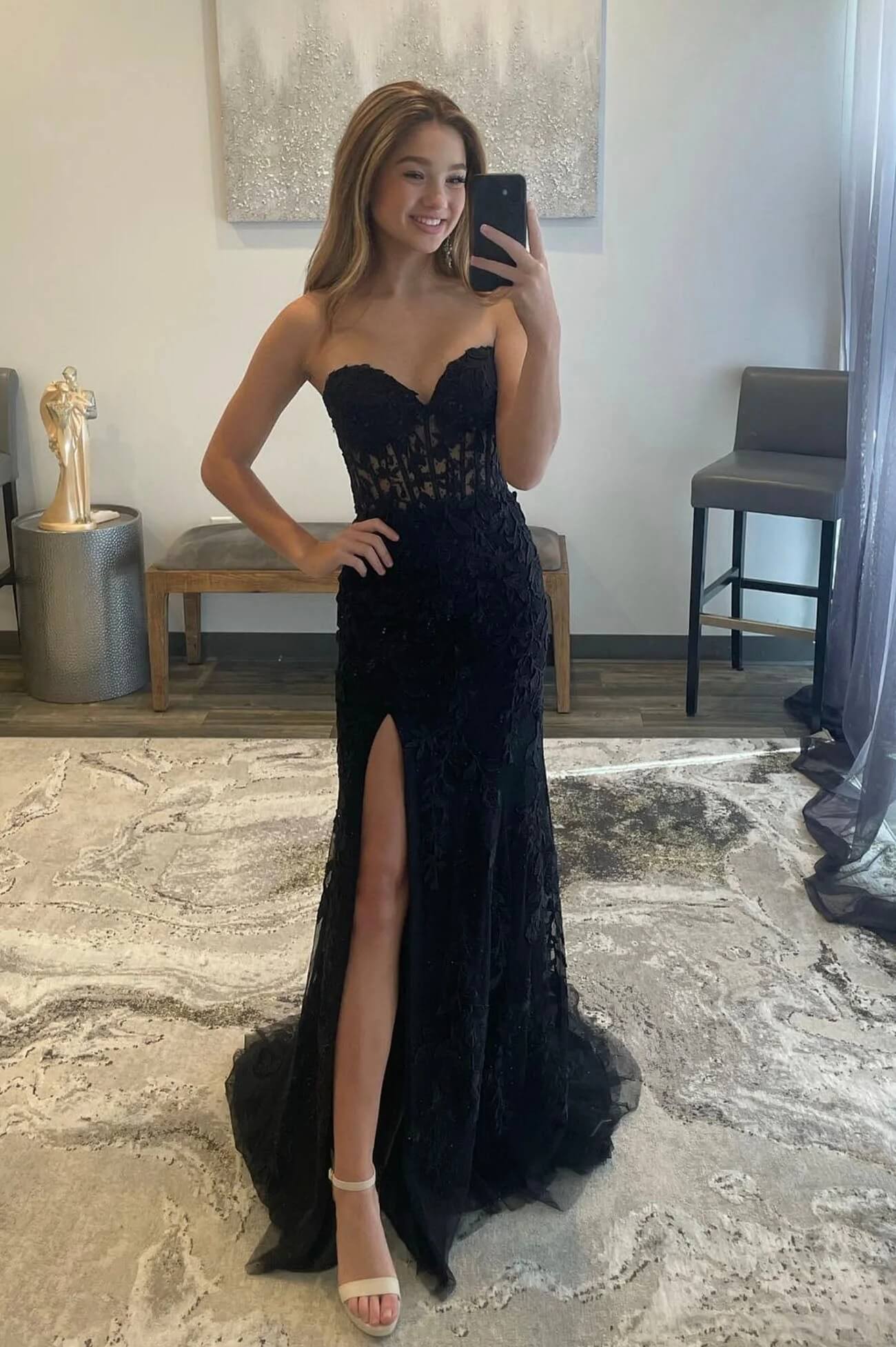 Black Lace Prom Dresses Strapless