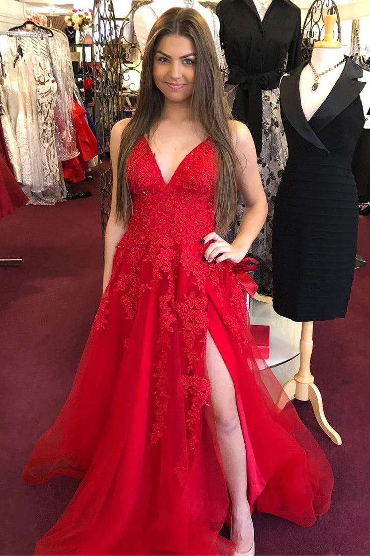 Cheap Red Prom Dresses V Neck