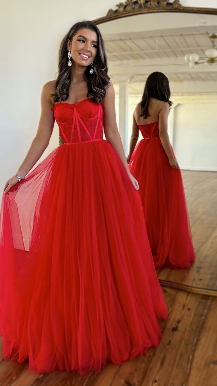 Red Long Prom Dresses Lace