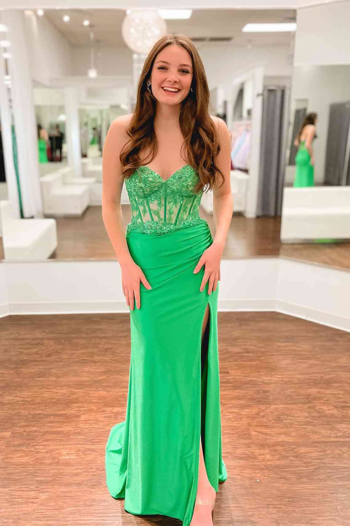 Corset Lace Green Formal Dress