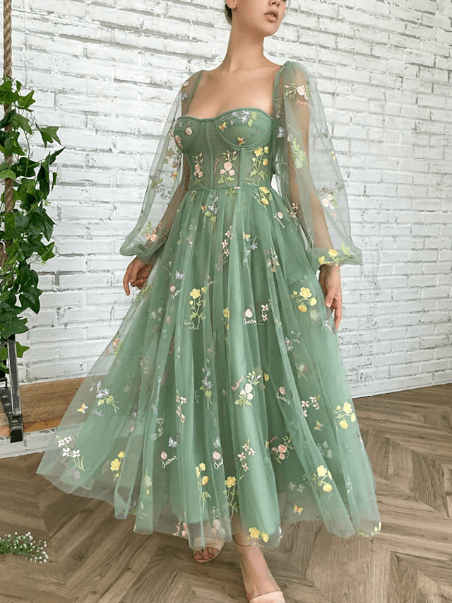 Corset Tulle Prom Dress green