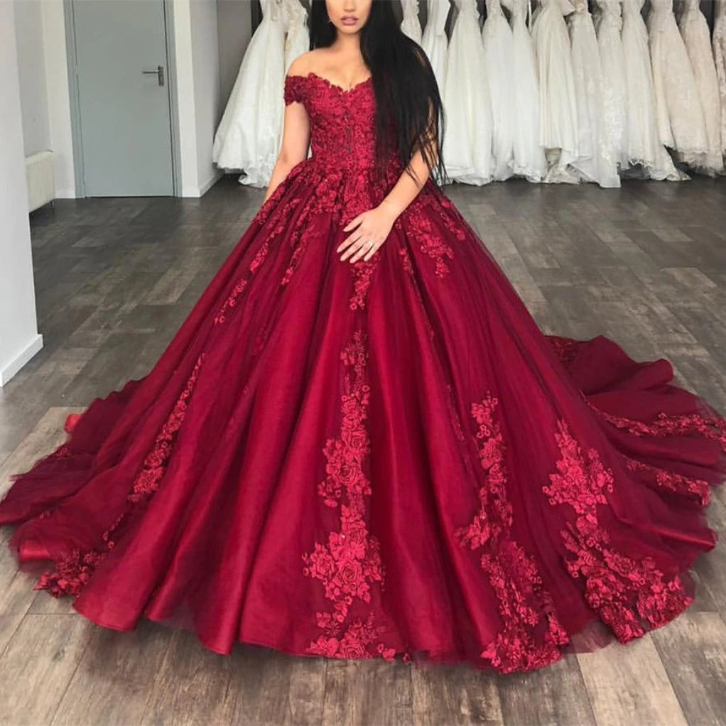 Maroon Lace Quinceanera Dresses