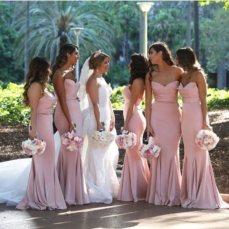 Satin Blush Pink Bridesmaid Dresses