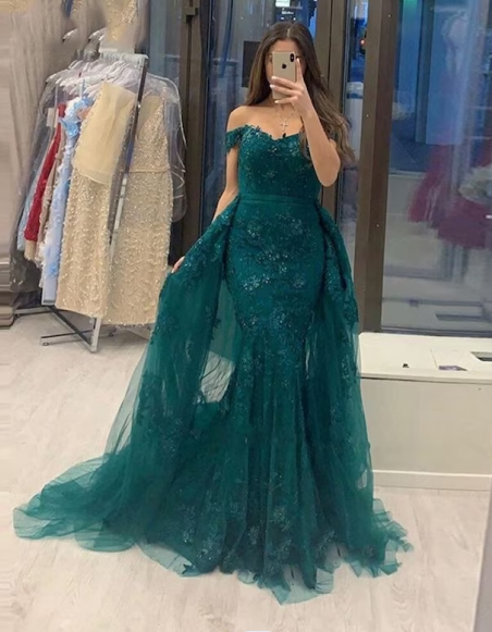Long Dark Green Mermaid Prom Dress 2024