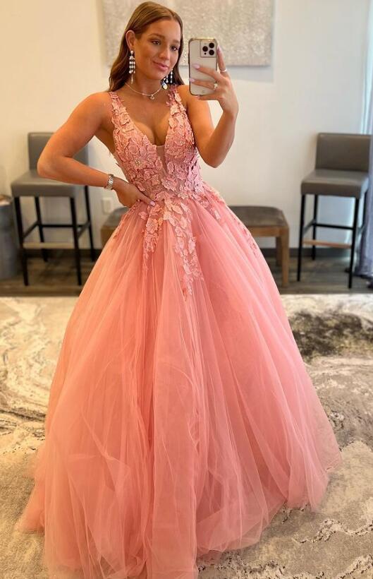 Pink Lace 2023 Prom Dresses