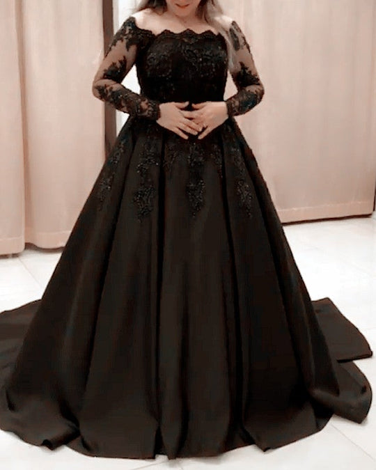 Black Long Sleeves Lace Prom Dress