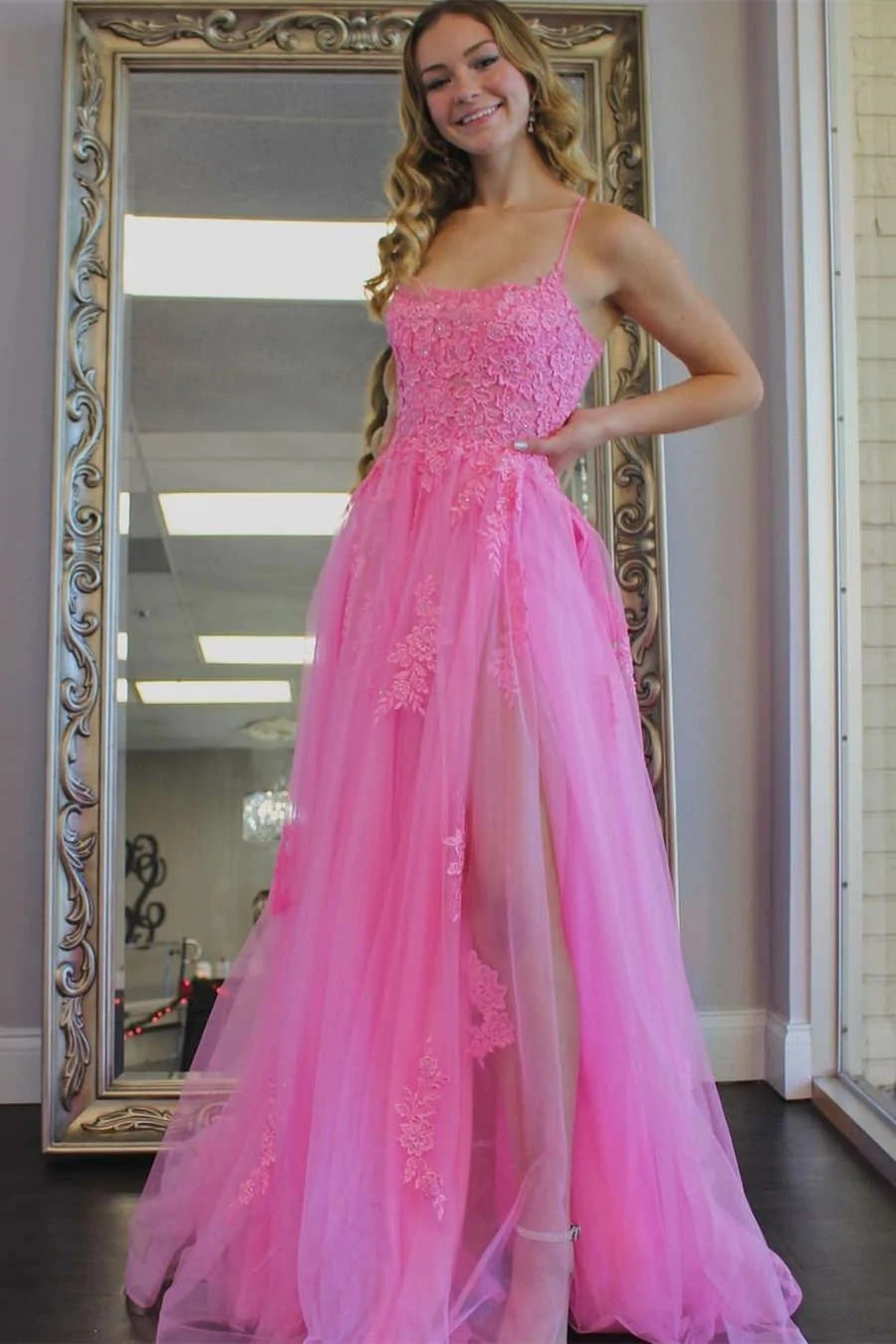 Princess Hot Pink Prom Dresses Lace