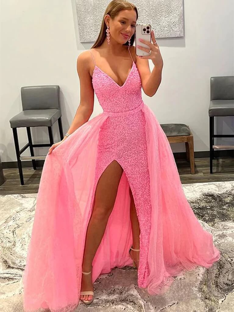 Sequins Hot Pink Prom Dresses 2023