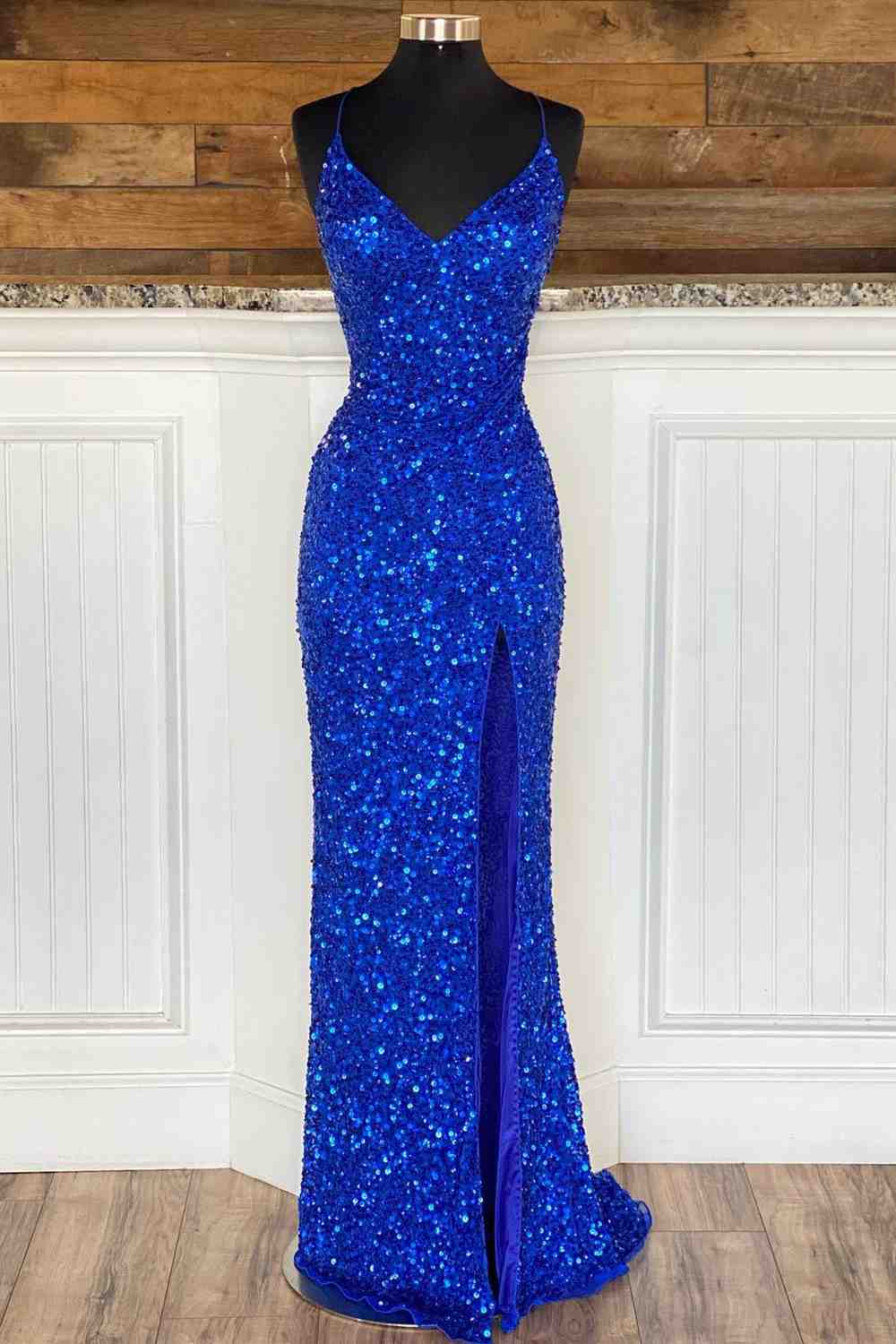 Royal Blue Glitters Prom Dresses Long