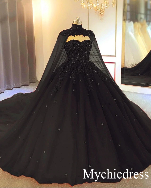 Black Wedding Dresses With Cape