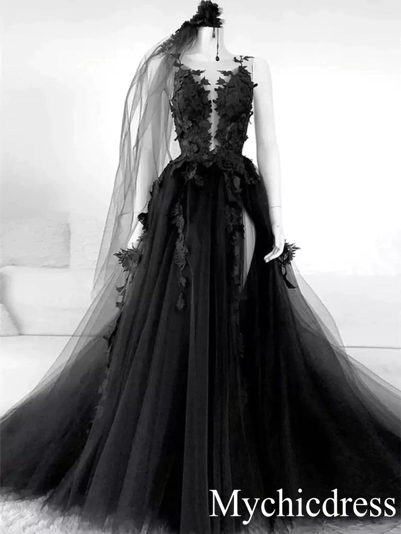 Black Lace Gothic Wedding Dresses