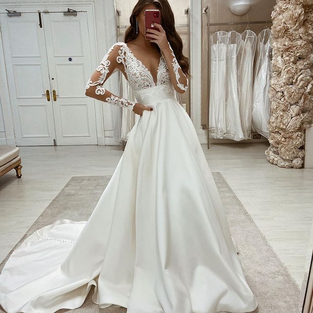 Ivory Wedding Dresses Lace Satin