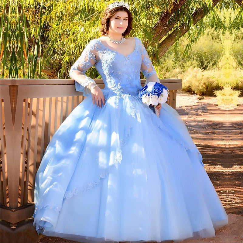 Illusion Long-Sleeves Quinceanera Dresses