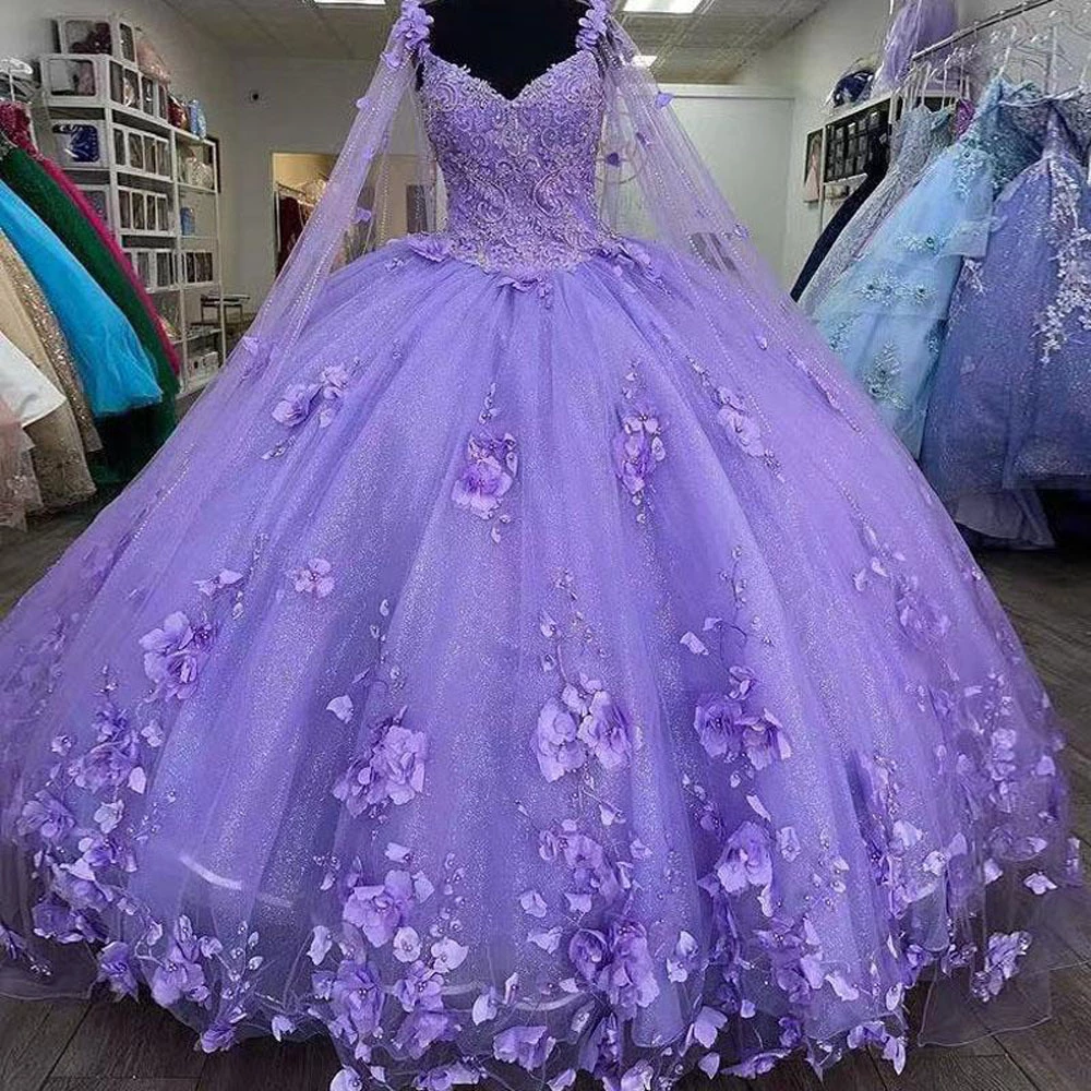 Ball Gown Quinceanera Dresses Purple With Cape