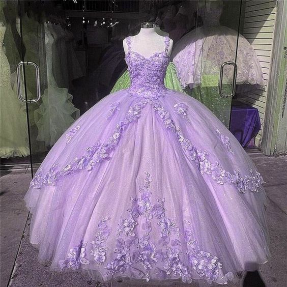 Princess Lavender Quince Dresses 3D Flowers