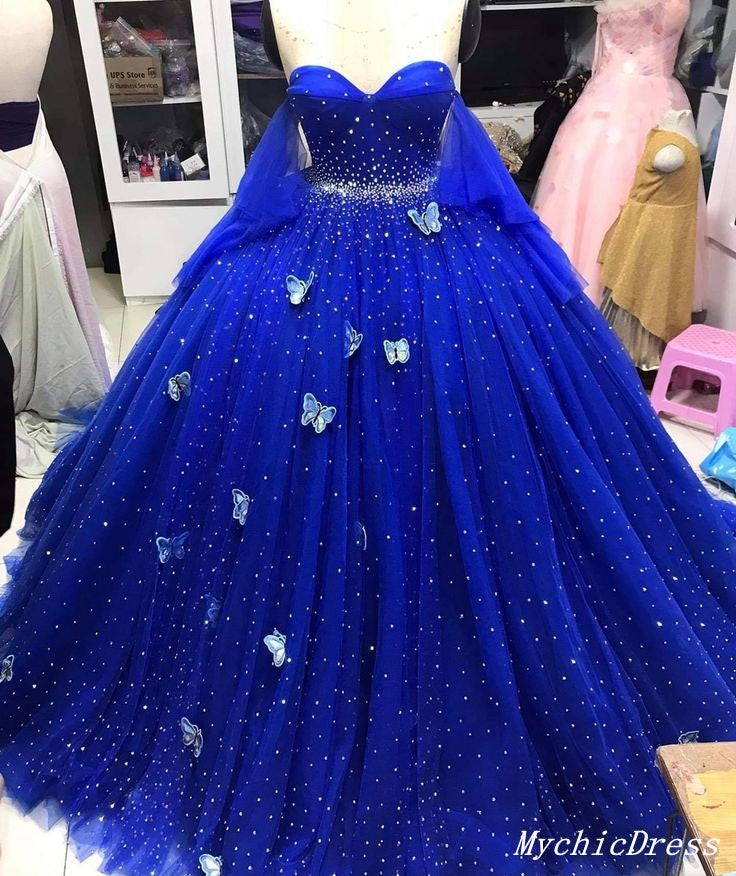 Royal Blue butterfly Quinceanera Dresses