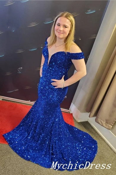 Plus Size Sequin Prom Dresses blue
