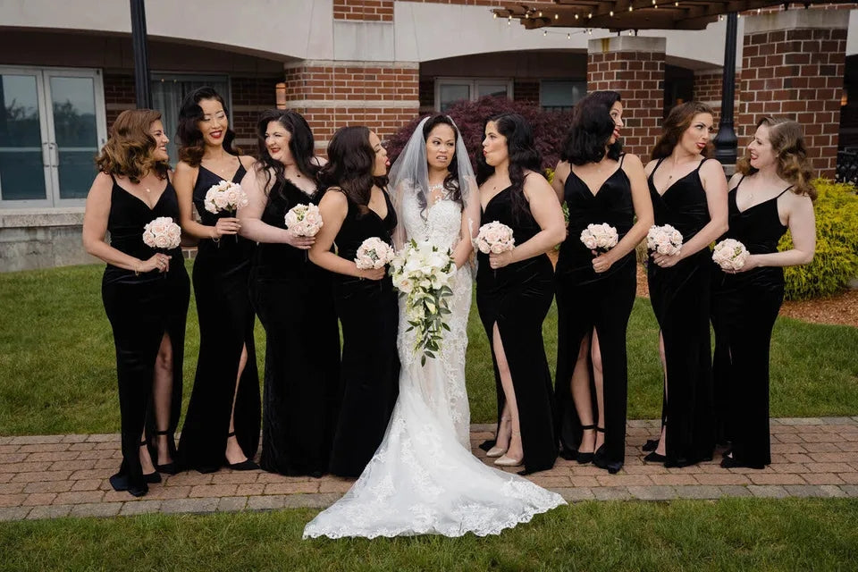 velvet black bridesmaid dresses