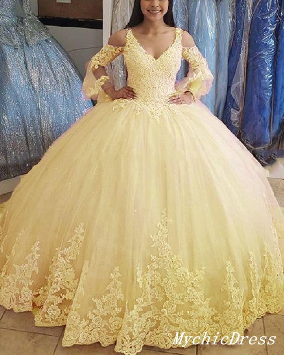 Cheap Lace Yellow Quince Dresses